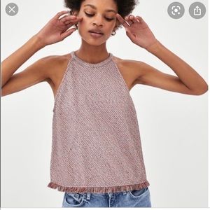 ZARA tweed halter top with fringe